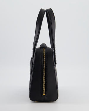 Chanel Black Quilted Wild Stitch Handbag with Top Handles in Matte Lambskin Leather with Gold Hardware