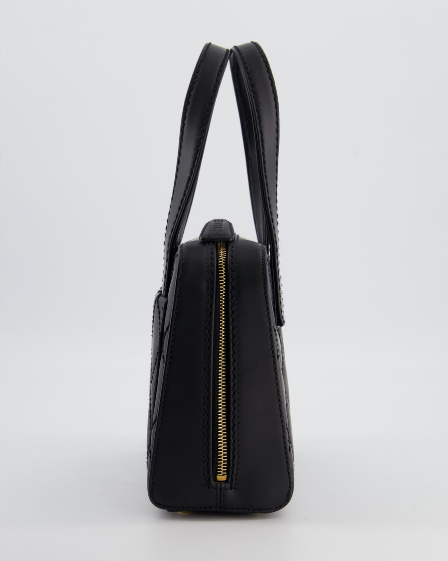 Chanel Black Quilted Wild Stitch Handbag with Top Handles in Matte Lambskin Leather with Gold Hardware