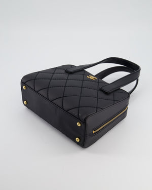 Chanel Black Quilted Wild Stitch Handbag with Top Handles in Matte Lambskin Leather with Gold Hardware