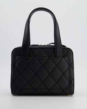 Chanel Black Quilted Wild Stitch Handbag with Top Handles in Matte Lambskin Leather with Gold Hardware