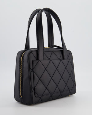 Chanel Black Quilted Wild Stitch Handbag with Top Handles in Matte Lambskin Leather with Gold Hardware