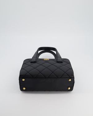 Chanel Black Quilted Wild Stitch Handbag with Top Handles in Matte Lambskin Leather with Gold Hardware