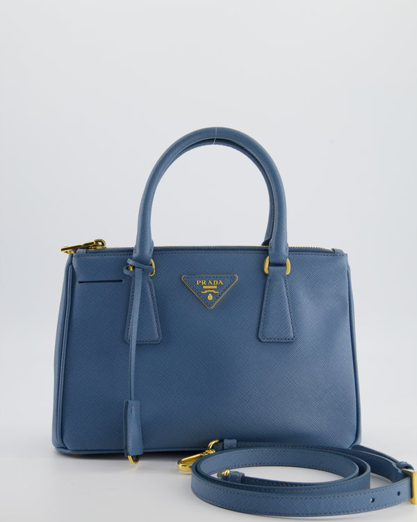Prada Light Blue Small Galleria Bag in Saffiano Leather with Gold Hardware RRP £3,200