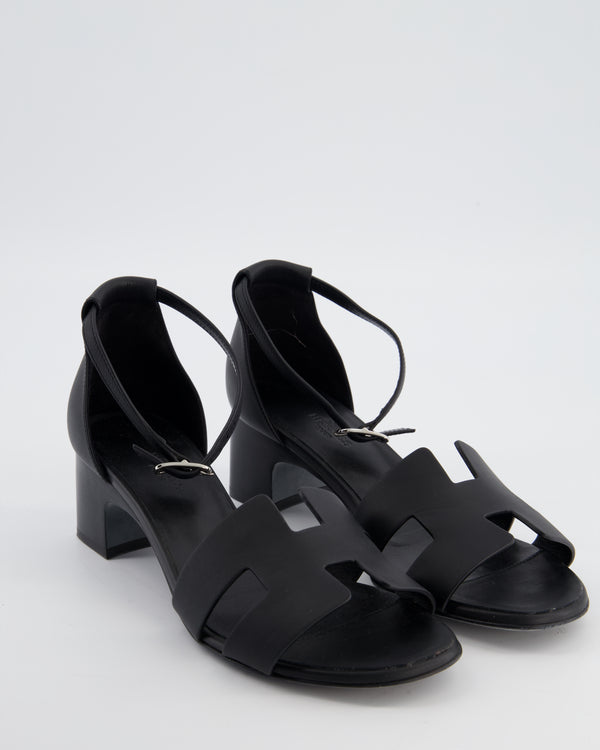 Hermès Encens 50 Heeled Sandals in Noir with Palladium Hardware Size EU 38