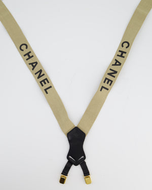 *RARE VINTAGE* Chanel 94/S Vintage Beige and Black Logo Suspender Braces