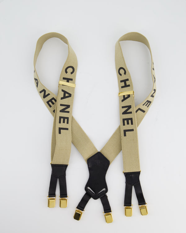 *RARE VINTAGE* Chanel 94/S Vintage Beige and Black Logo Suspender Braces