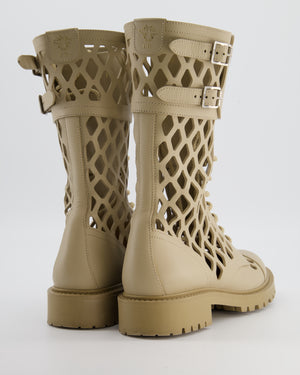 Christian Dior Beige D-Trap Leather Combat Boots Size EU 39