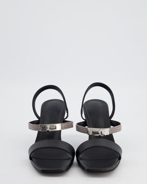 Hermès Black and Lizard Glamour 75 Heels with Palladium Kelly Buckle Size EU 38