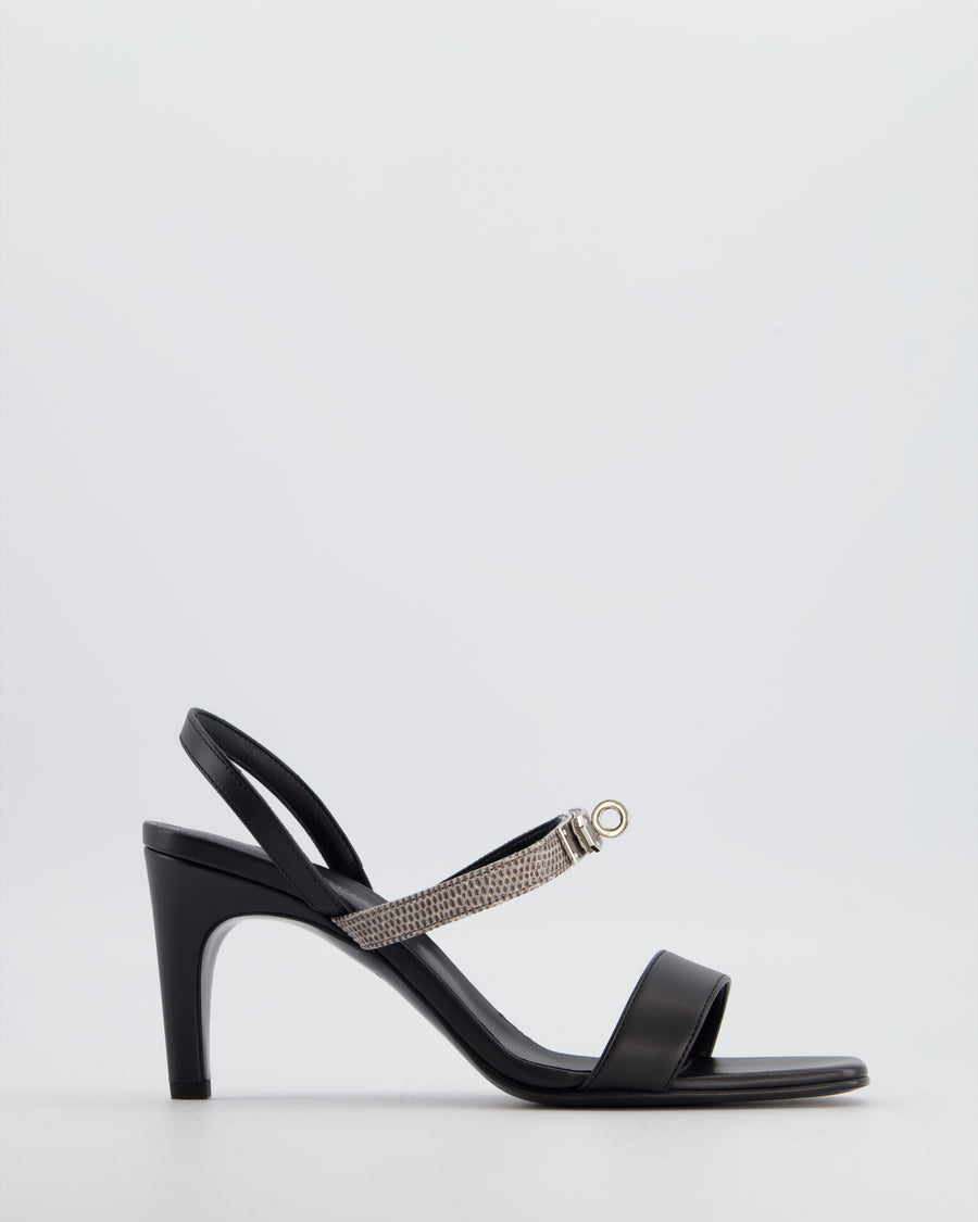 Hermès Black and Lizard Glamour 75 Heels with Palladium Kelly Buckle Size EU 38