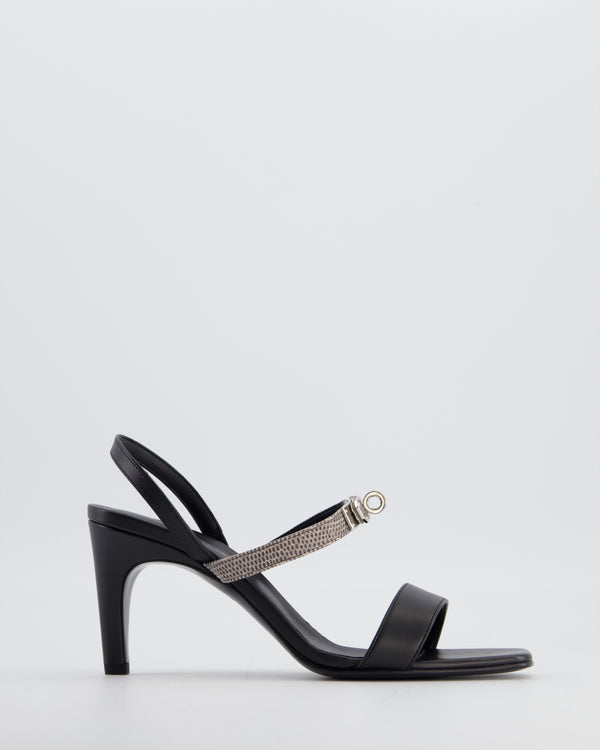 Hermès Black and Lizard Glamour 75 Heels with Palladium Kelly Buckle Size EU 38