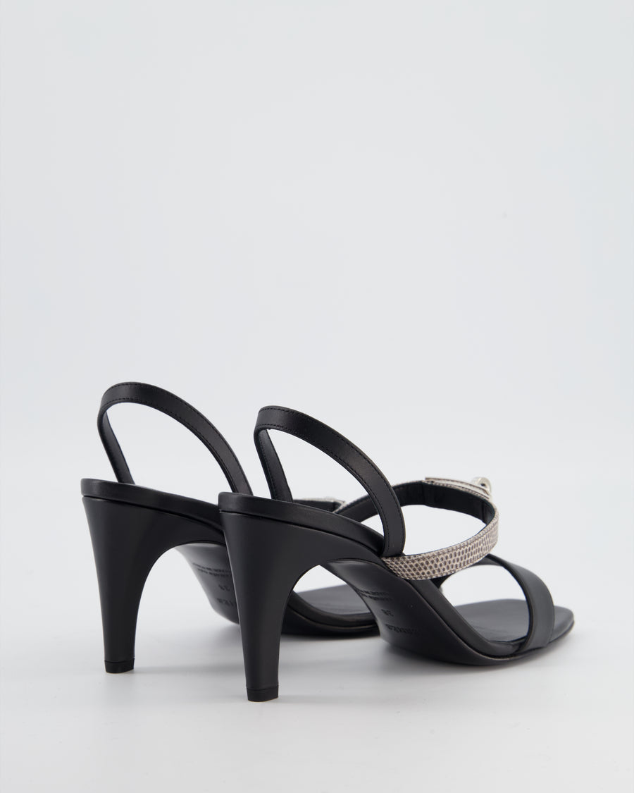 Hermès Black and Lizard Glamour 75 Heels with Palladium Kelly Buckle Size EU 38