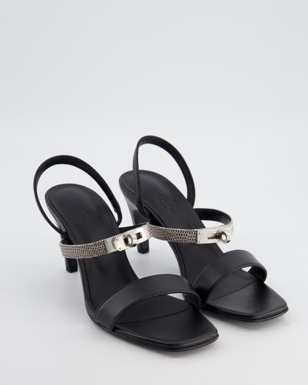 Hermès Black and Lizard Glamour 75 Heels with Palladium Kelly Buckle Size EU 38