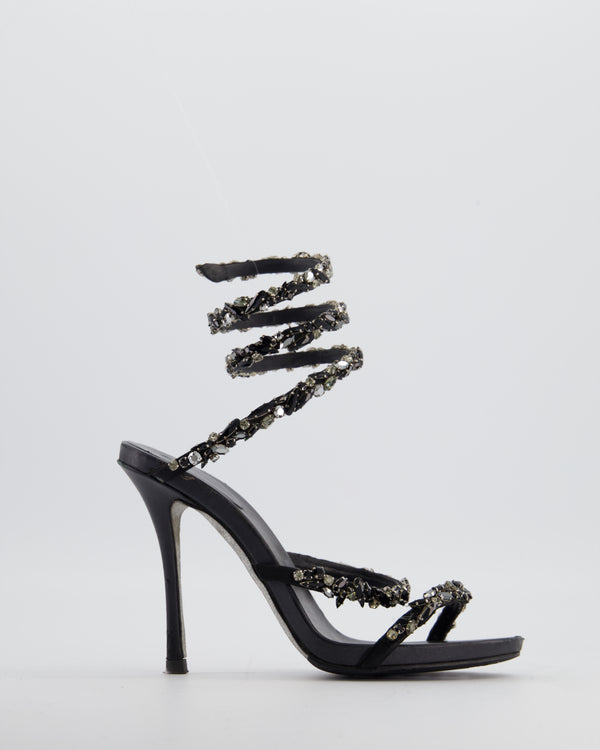 Rene Caovilla Black Cleo Heels with Embellished Ankle Strap Size EU 38