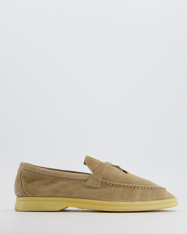 Loro Piana Beige Suede Summer Charms Walk Loafers Size EU 38