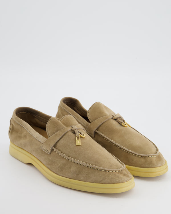 Loro Piana Beige Suede Summer Charms Walk Loafers Size EU 38