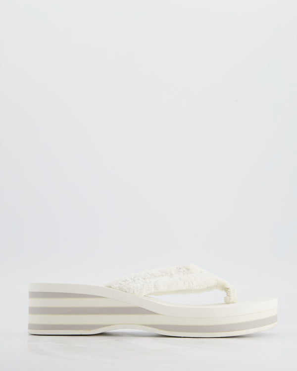 Chanel White Cotton Beach Sandals with White CC Logo Detail Size EU 38