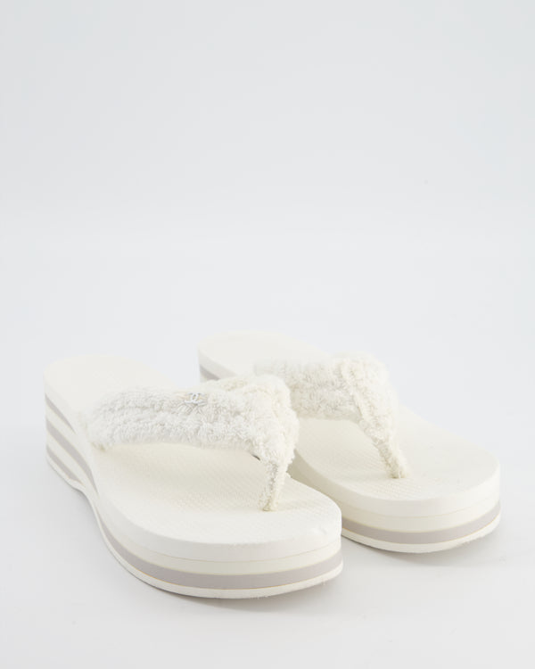 Chanel White Cotton Beach Sandals with White CC Logo Detail Size EU 38