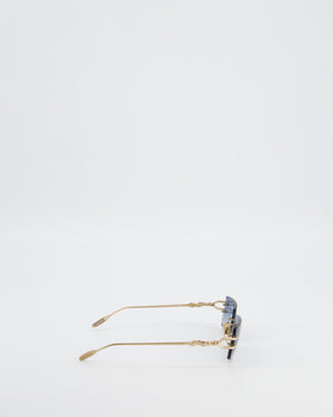 Chrome Hearts Sky Blue Square Gradient Sunglasses with Gold Detail