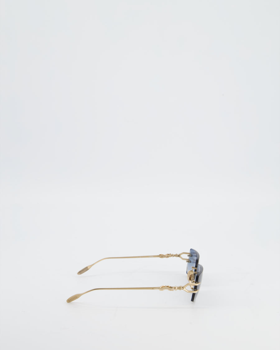Chrome Hearts Sky Blue Square Gradient Sunglasses with Gold Detail