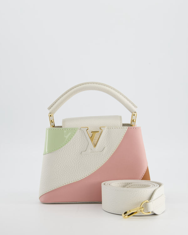 *LIMITED EDITION* Louis Vuitton Cappucine Neopolitan Mini Bag in White Calfskin Leather, Pink & Green PVC and Coral Interior with Gold Hardware