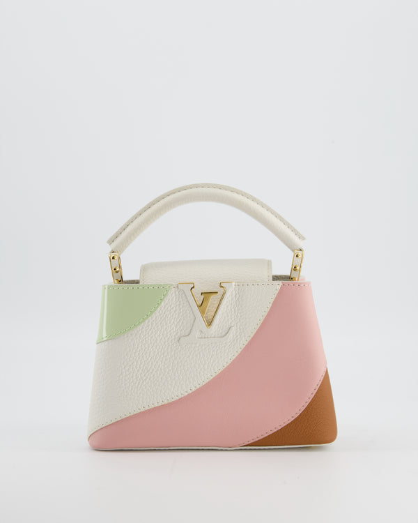 *LIMITED EDITION* Louis Vuitton Cappucine Neopolitan Mini Bag in White Calfskin Leather, Pink & Green PVC and Coral Interior with Gold Hardware