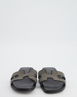 Hermès Black Oran Sandals Poudre de Cristal in Leather with glitter Details Size EU 38.5