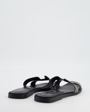 Hermès Black Oran Sandals Poudre de Cristal in Leather with glitter Details Size EU 38.5