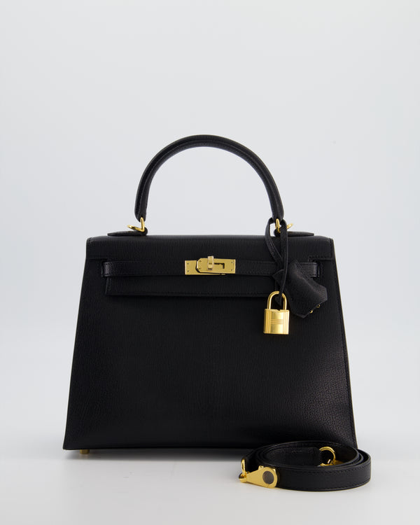 *SUPER RARE* Hermès Kelly 25 Sellier Bag in Noir Chèvre Chamkila Leather with Gold Hardware
