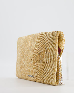 Miu Miu Beige Raffia Clutch Bag with Crystal Tassel Detail