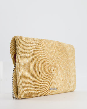 Miu Miu Beige Raffia Clutch Bag with Crystal Tassel Detail
