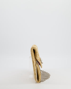 Miu Miu Beige Raffia Clutch Bag with Crystal Tassel Detail