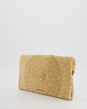 Miu Miu Beige Raffia Clutch Bag with Crystal Tassel Detail