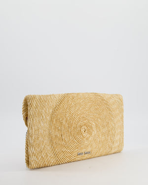 Miu Miu Beige Raffia Clutch Bag with Crystal Tassel Detail