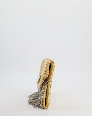 Miu Miu Beige Raffia Clutch Bag with Crystal Tassel Detail