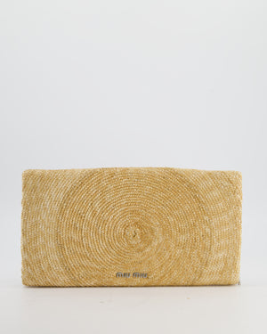Miu Miu Beige Raffia Clutch Bag with Crystal Tassel Detail