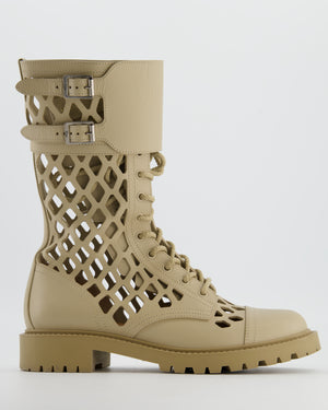 Christian Dior Beige D-Trap Leather Combat Boots Size EU 39