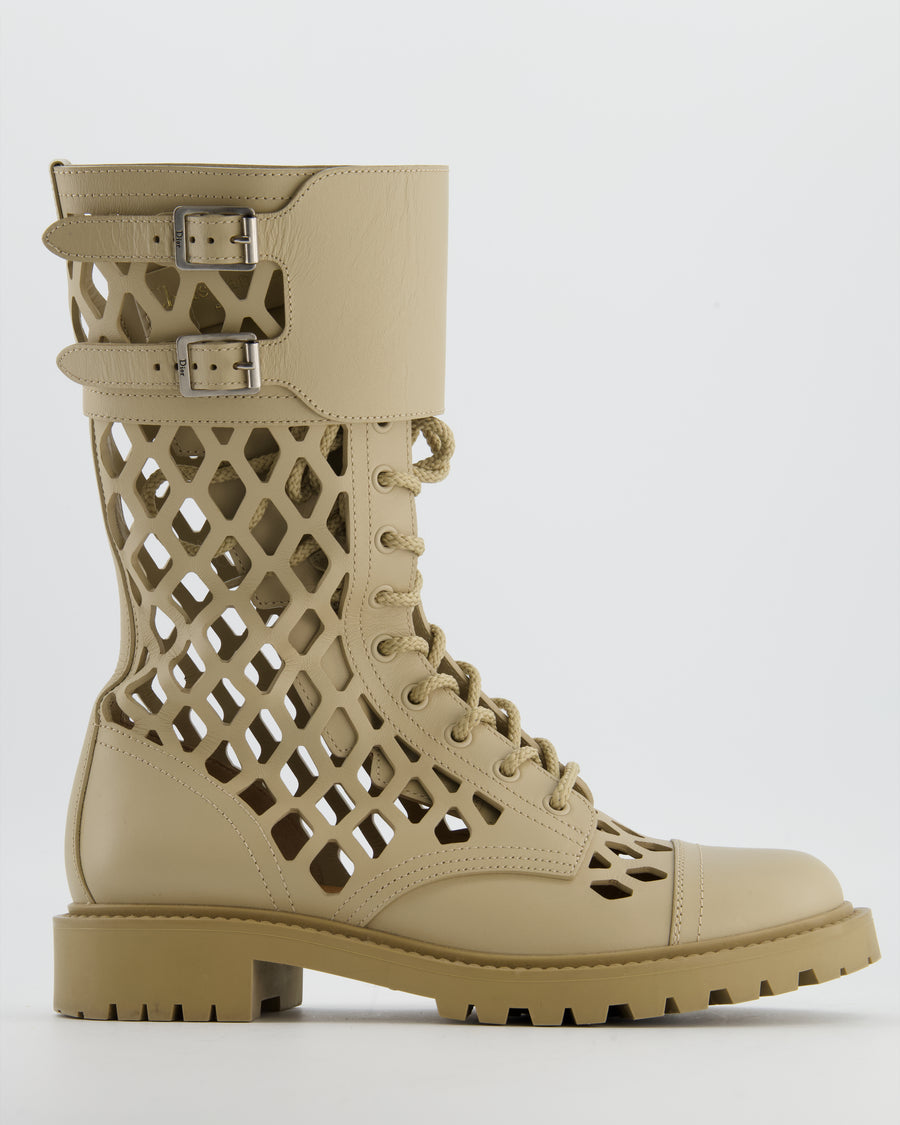 Christian Dior Beige D-Trap Leather Combat Boots Size EU 39