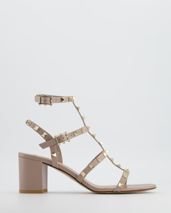 Valentino Beige Rockstud Block Heel Sandal Size EU 39.5