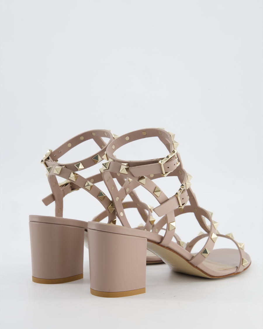 Valentino Beige Rockstud Block Heel Sandal Size EU 39.5
