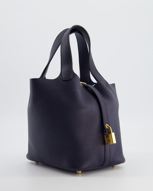 Hermes Picotin Lock 18 Bag in Bleu Nuit Clemence Leather with Gold Hardware