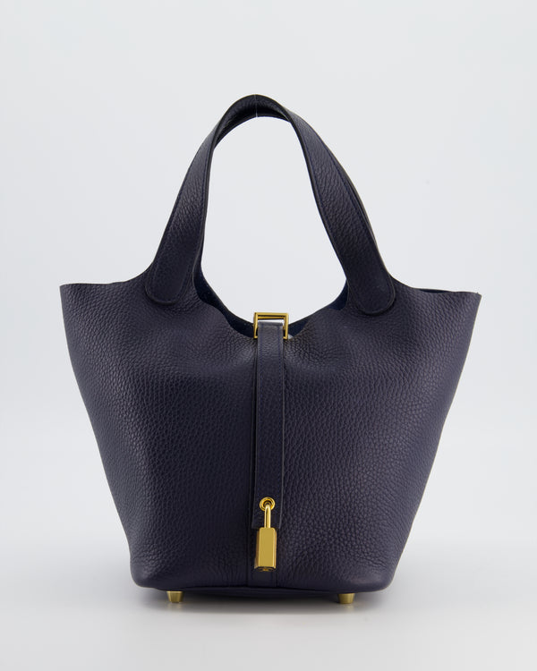 Hermes Picotin Lock 18 Bag in Bleu Nuit Clemence Leather with Gold Hardware