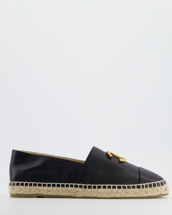 Chanel Black Leather Espadrilles with Gold CC Textured Logo Size EU 40 RRP £730