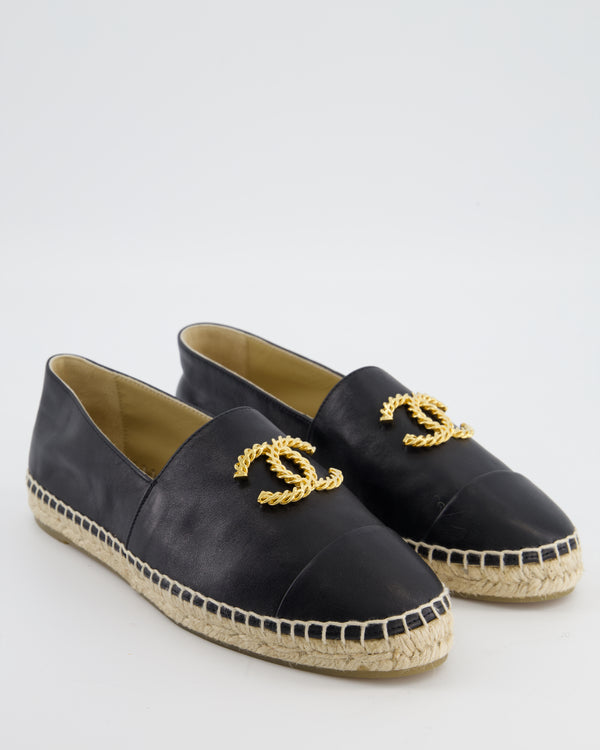 Chanel Black Leather Espadrilles with Gold CC Textured Logo Size EU 40 RRP £730