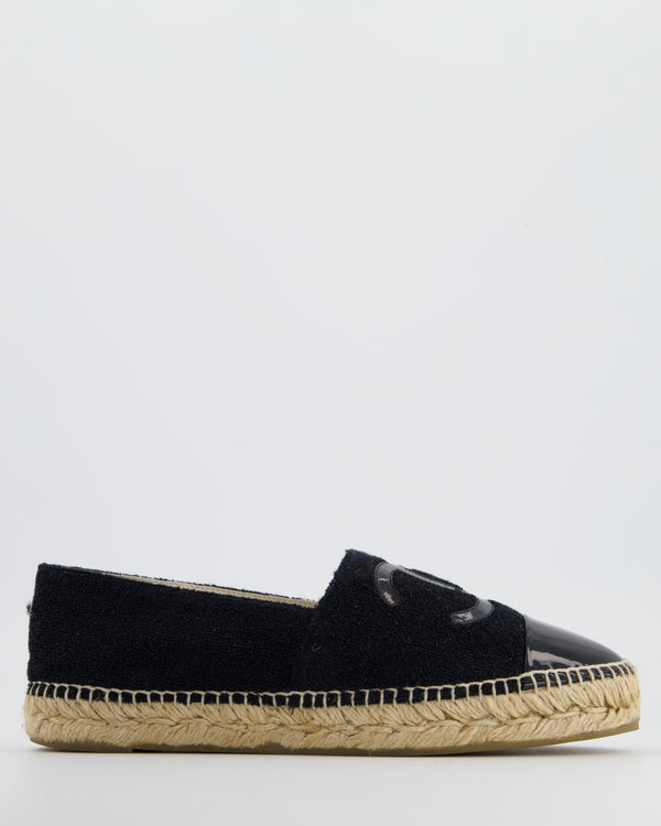 Chanel Black Metallic Tweed Espadrilles with CC Patent Logo Detail Size EU 41 RRP £730