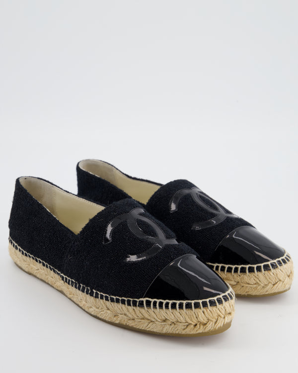 Chanel Black Metallic Tweed Espadrilles with CC Patent Logo Detail Size EU 41 RRP £730