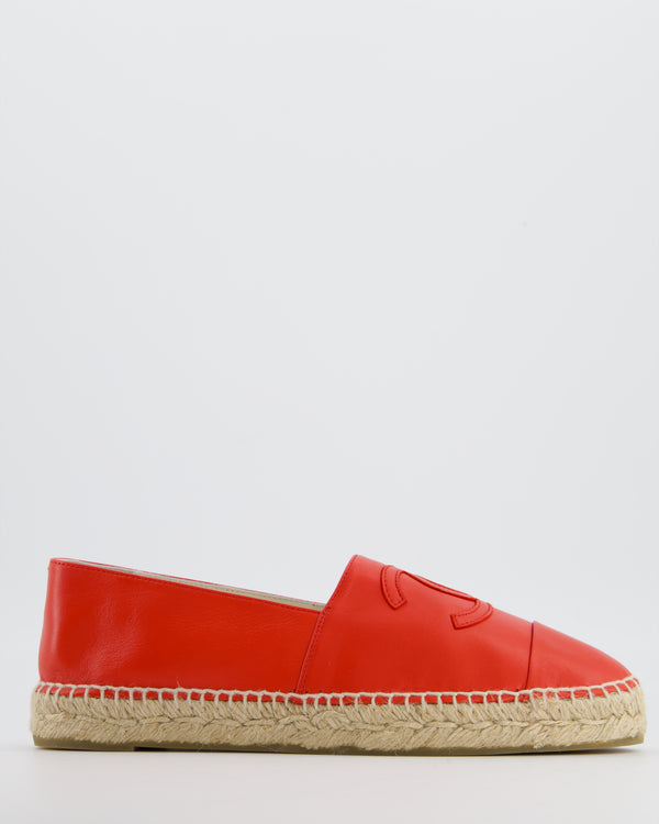Chanel Coral Red Leather Espadrilles with CC Logo Size EU 41 RRP £730