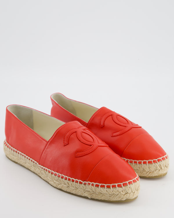 Chanel Coral Red Leather Espadrilles with CC Logo Size EU 41 RRP £730