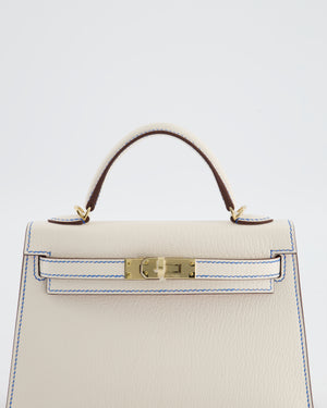 *RARE* Hermès HSS Mini Kelly II 20 Bag in Nata Blue France Stitching with Framboise Interior Chevre Leather and Permabrass Hardware
