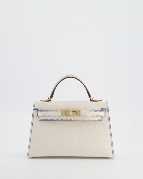 *RARE* Hermès HSS Mini Kelly II 20 Bag in Nata Blue France Stitching with Framboise Interior Chevre Leather and Permabrass Hardware