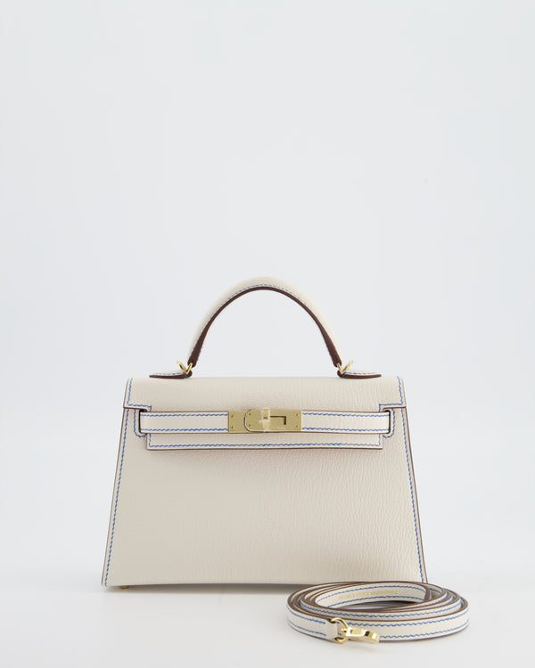 *RARE* Hermès HSS Mini Kelly II 20 Bag in Nata Blue France Stitching with Framboise Interior Chevre Leather and Permabrass Hardware